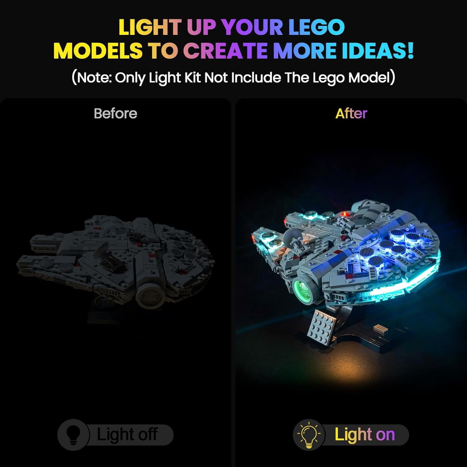 Upgraded Led Light Kit Compatible with Lego New Hope Millennium Falcon Building Set, Lights Decoration Compatible with Lego 75375 (Model Not Included)