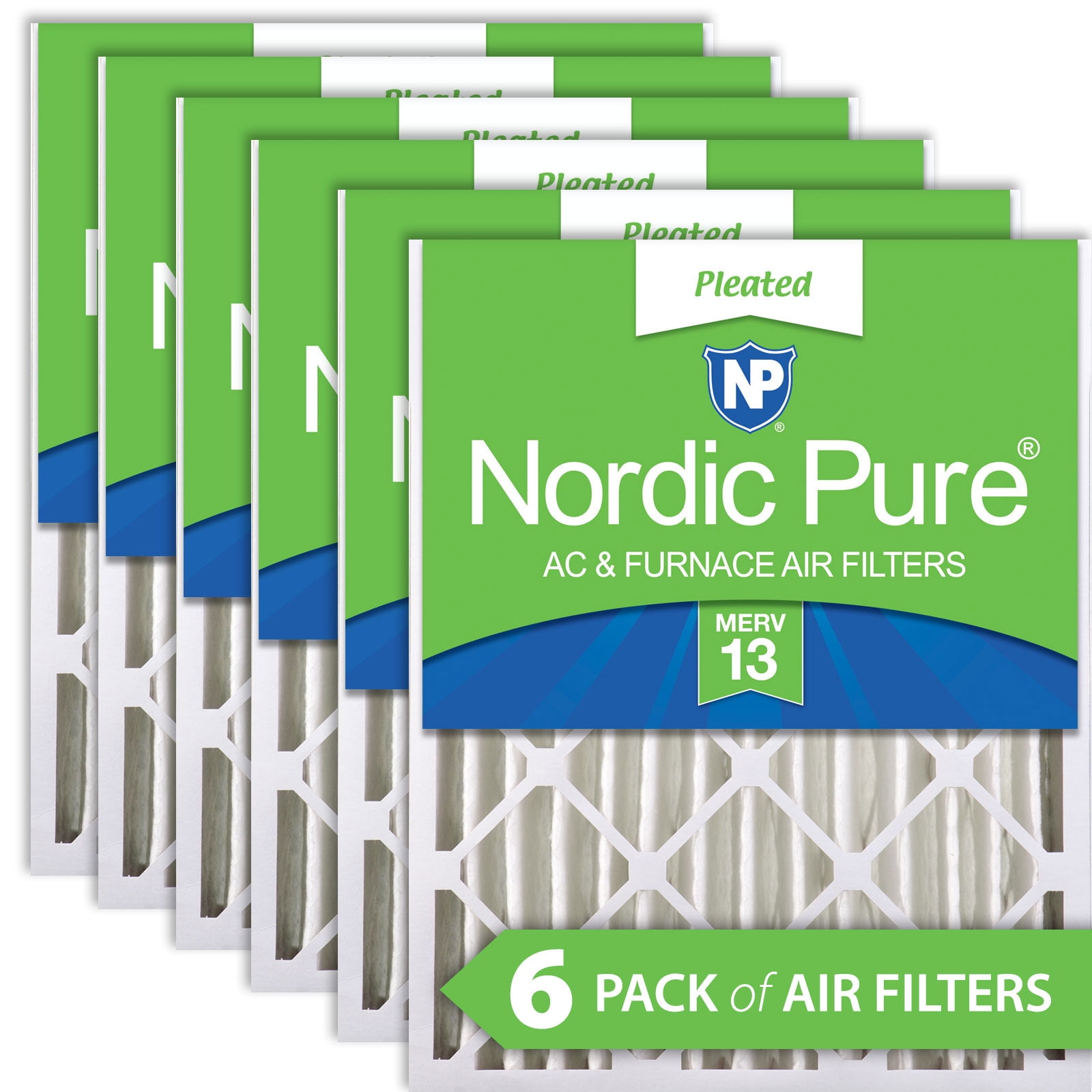 Pleated MERV 8 Air Filters 6 Pack Nordic Pure 16x25x4 3 5/8 