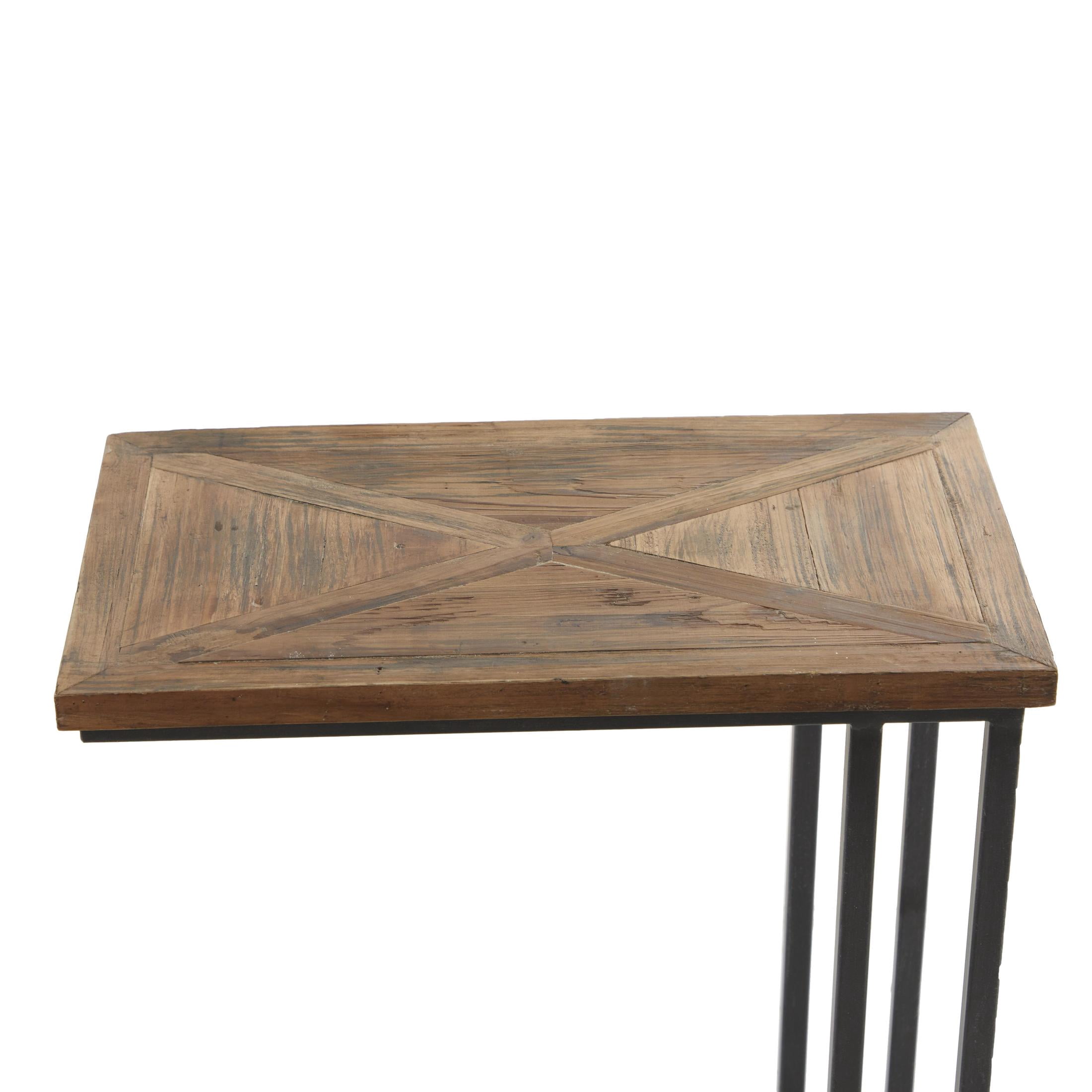 DecMode 19" x 26" Black Metal C-Shaped Accent Table with Brown Wood Top, 1-Piece