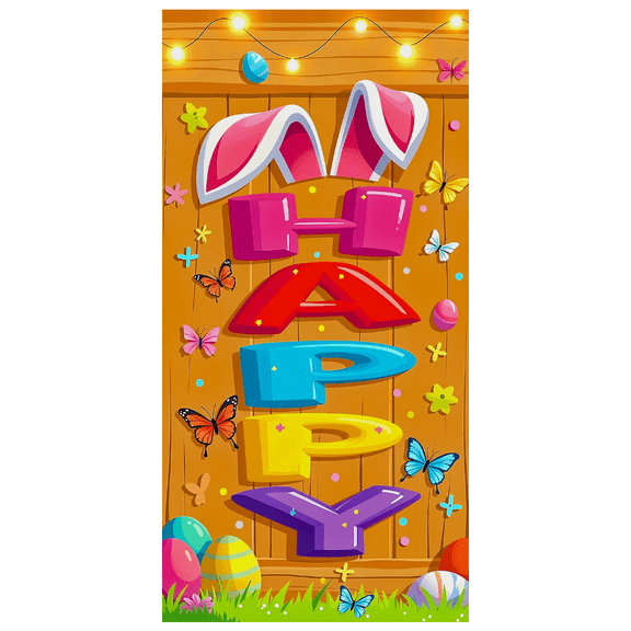 Colorful Easter Themed Backdrop Banner with Bunny Ears Butterflies and Eggs Easter Party Decorations Photography Props Background Decor for Easter Celebrations