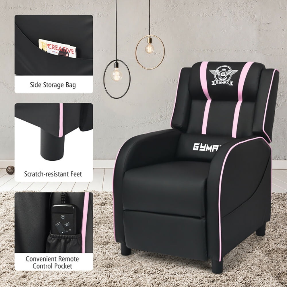 Finihen Massage Recliner Chair, Massage Racing Gaming Single Recliner Chair, for Gaming Room, Home Theater, Pink Finihen Massage Recliner Chair, Massage Racing Gaming Single Recliner Chair, for Gaming Room, Home Theater, Pink