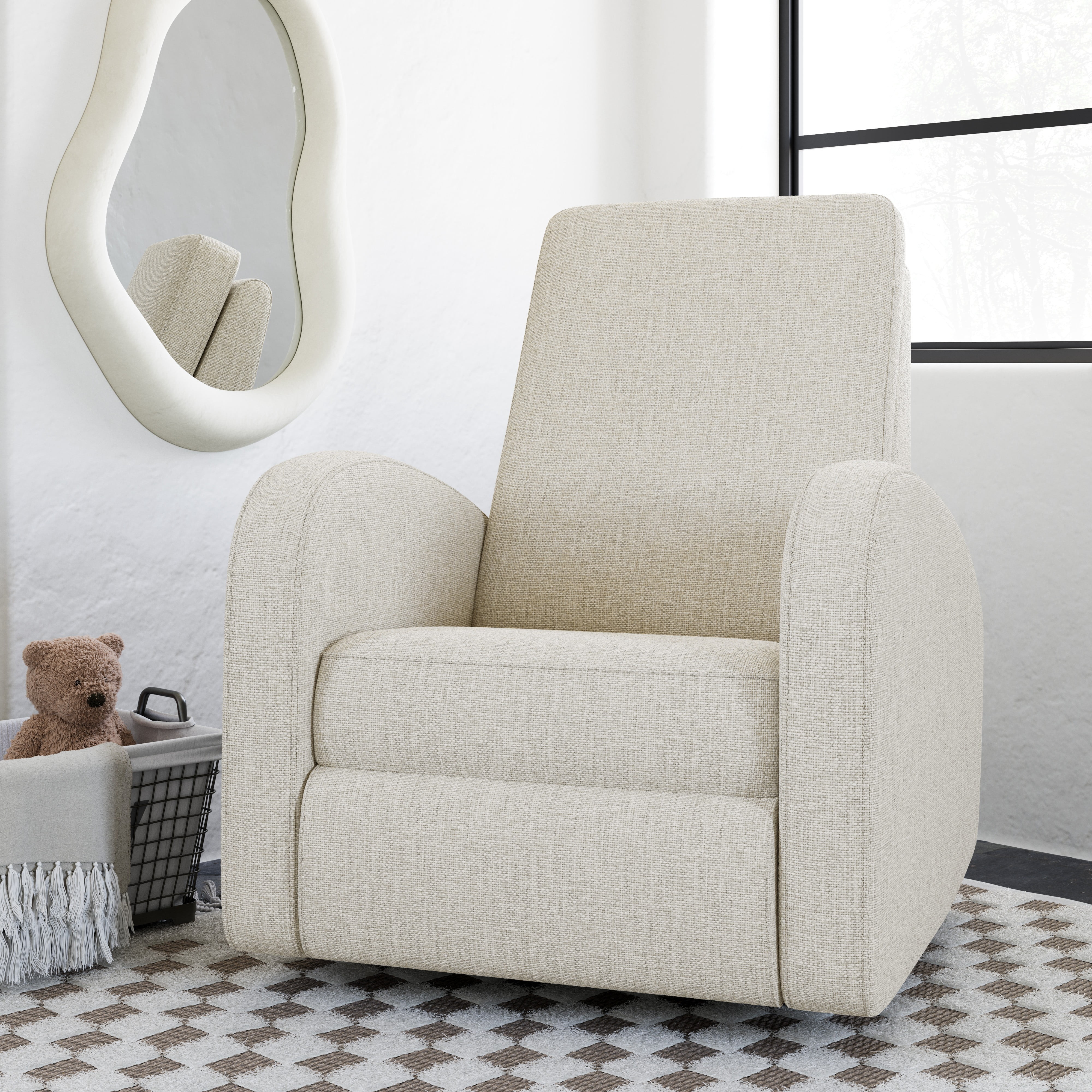 Storkcraft Santa Monica Infant Power Recliner Swivel Glider with USB, Dune Basketweave