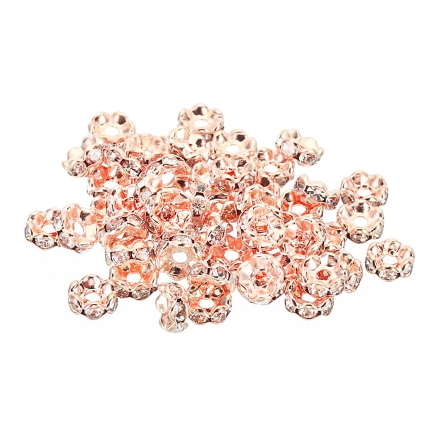 Unique Bargains 6mm Spacer Beads, 200pcs Bead Spacers Rhinestone Round Bulk Beads Wave for Jewelry Making, Rose Gold