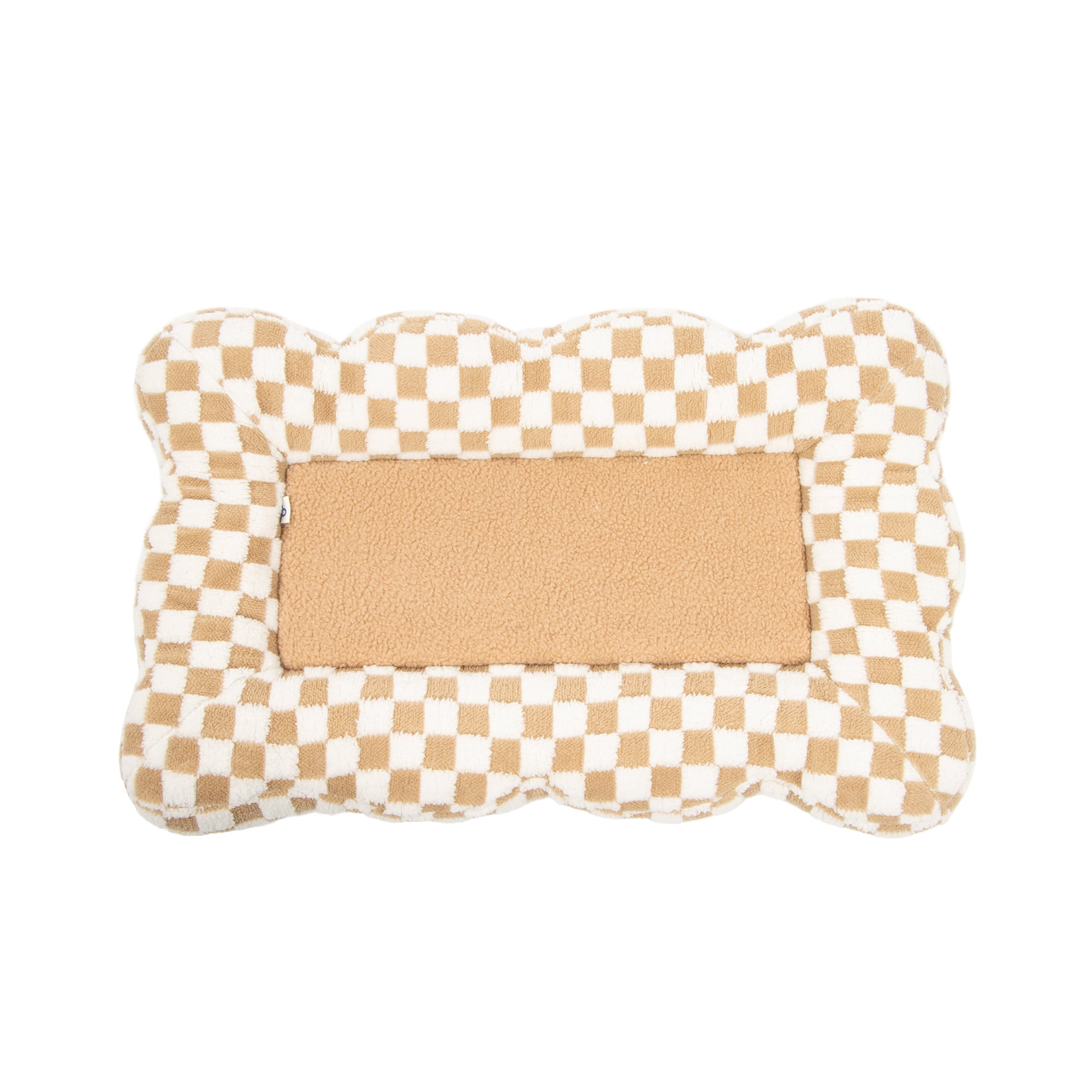 Oodles Checkered Sherpa Cloud Pet Bed, Tan, Medium, 30" L x 19" W