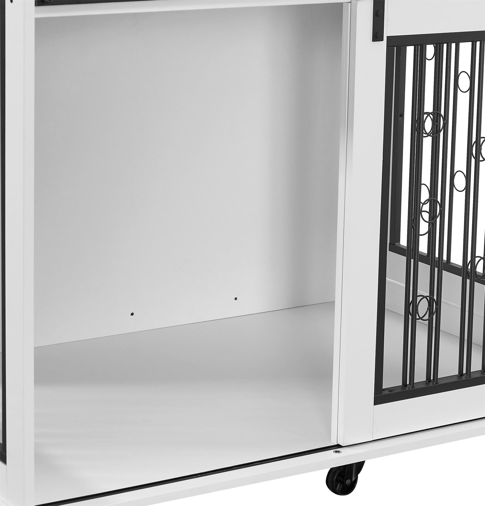 Pefilos 39" Wooden Dog Crate for Medium Dogs Indoor Sliding Door Dog Cage Furniture with Partition for Two Puppies Dog House, White Pefilos 39" Wooden Dog Crate for Medium Dogs Indoor Sliding Door Dog Cage Furniture with Partition for Two Puppies Dog House, White