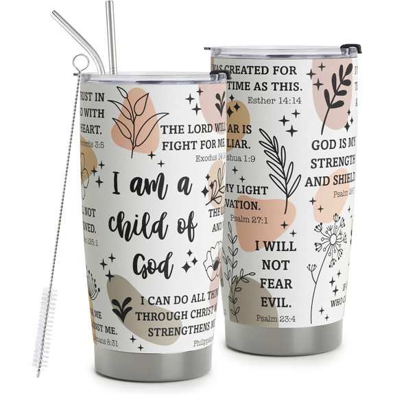 Christian Gifts for Women - Stainless Steel I Am a Child of God Tumbler Cup 20oz - Christian Faith Jesus God Bible Verse Religious Gifts