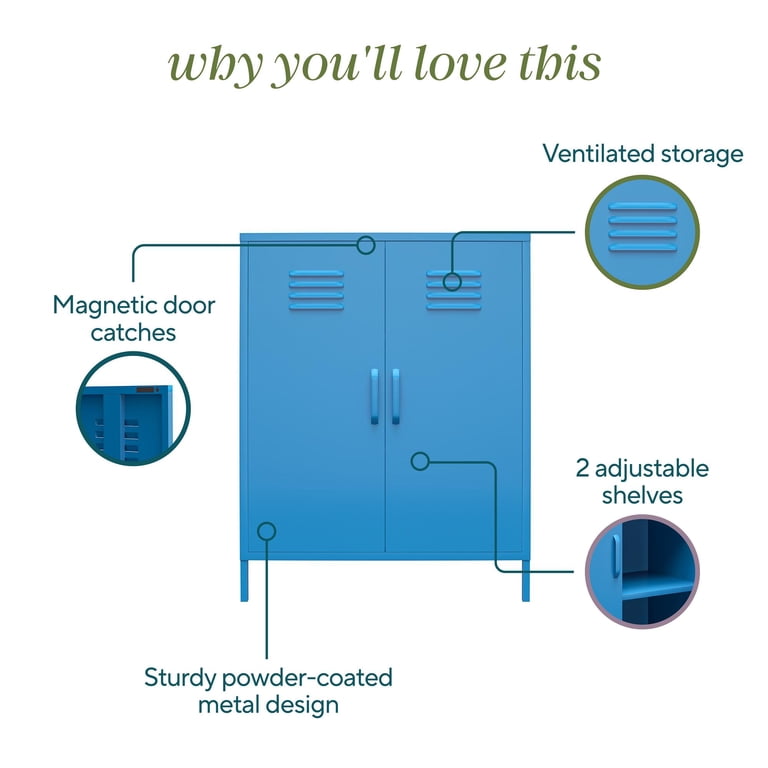 Novogratz Cache 2 Door Metal Locker Style Storage Accent Cabinet