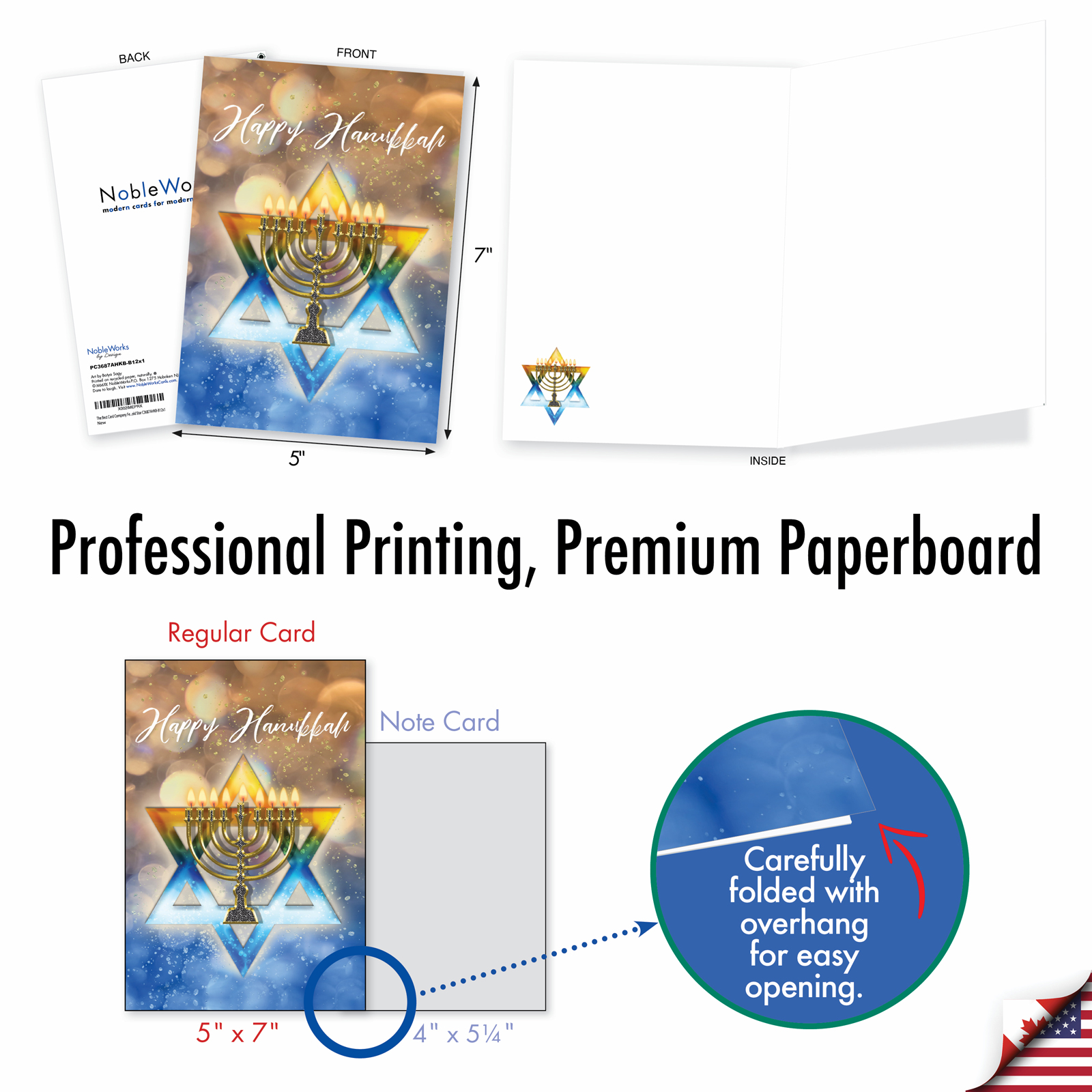 The Best Card Company 12 Blank Chanukah Greeting Cards Set w/ 5x7 Envelopes, 1x12 Designs, For Men, Women, Jewish Holiday Cards Festival of Lights C3687AHKB-B12x1
