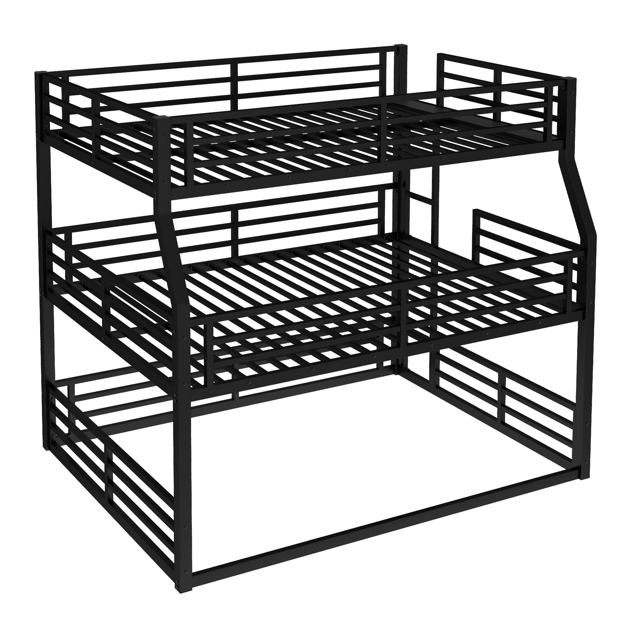 Full XL over Queen over Queen Bunk Bed for Kids, Triple Bunk Beds for 3, Space-Saving, Black