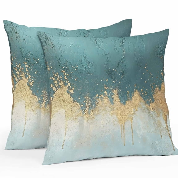 Waterproof Throw Pillow Covers Set of 2, 18x18 Inch Modern Teal Turquoise Decorative Pillowcases Outdoor Pillow Slip Cushion Covers Set for Couch Tent Abstract Oil Painting Minimalist Art