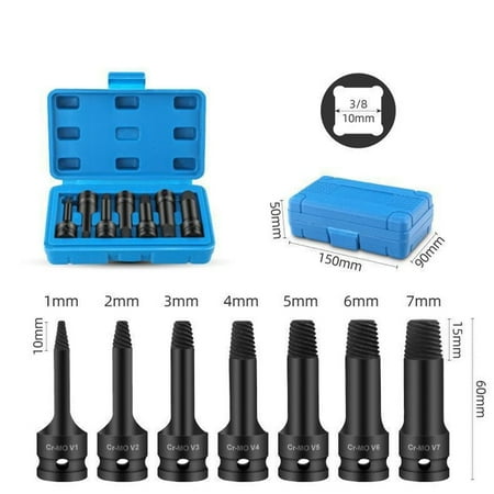 

7Pc Damaged Screw Extractor Remover Broken Bolt Pipe 3/8Inch Driver