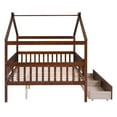 thumbnail image 2 of Bellemave Full Size House Bed with Storage Drawers Playhouse Platform Bed Wooden House-shaped Bed Frame with Fence Guardrail and Roof  (Full size, Walnut Brown), 2 of 11