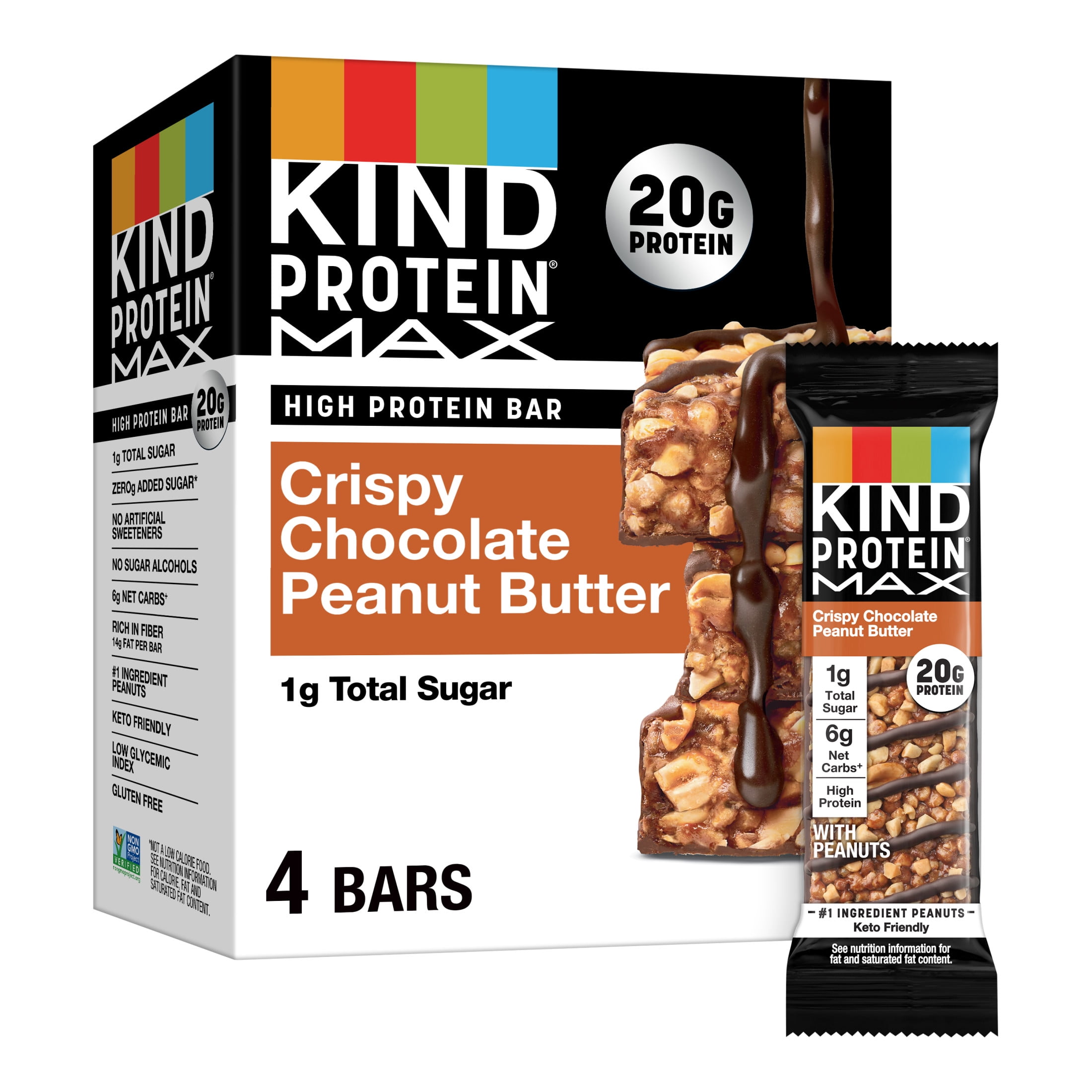 (6 pack) KIND, Gluten Free, Protein MAX, Crispy Chocolate Peanut Butter 20g Protein Bars, 4 Count Box
