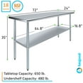 thumbnail image 3 of AmGood 24 in. x 72 in. Stainless Steel Table | Metal Utility Kitchen Prep Work Table | NSF, 3 of 9