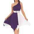 thumbnail image 5 of TiaoBug Womens Liturgical Modern Dance Performance Outfits One Shoulder Sleeveless Dress and Pants Set Purple L, 5 of 7