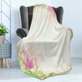 thumbnail image 4 of Pink and White Soft Flannel Fleece Blanket, Pastel Colored Springtime Frame with Hand Drawn Tulip and Green Leaves, Cozy Plush for Indoor and Outdoor Use, 60" x 80", Peach Pink Green, by Ambesonne, 4 of 5