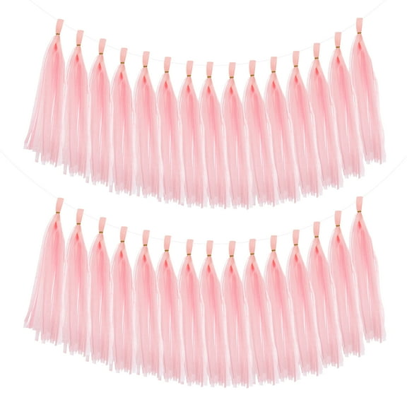 Uxcell 40Pcs Light Pink Tassel Garland 14.6 x 9.4 Inch Tissue Paper Tassel Banner