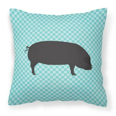 Carolines Treasures BB8105PW1818 Devon Large Black Pig Blue Check Fabric Decorative Pillow, 18 x 18 in.