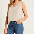 thumbnail image 5 of Hfnxid Womens Tank Top Striped Sleeveless Satin Tops Button Up V Neck Shirt Fashion Slim Work Business Shirts Khaki L, 5 of 7