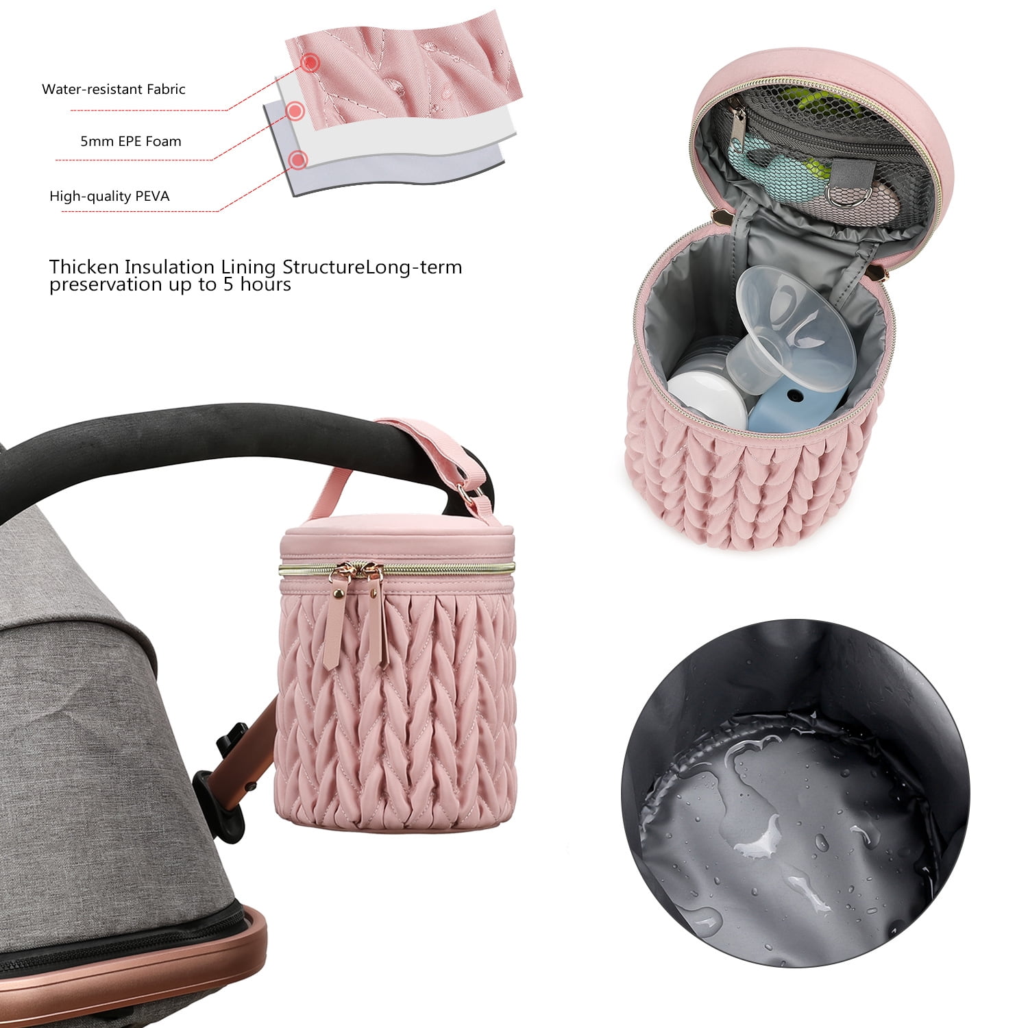 Insulated Baby Bottle Bag, 5.5"×7.48" Breastmilk Cooler Bag with Food-Grade PEVA Lining, Waterproof 300D Polyester Milk Bottle Tote for Nursing Mom, Multi-Use Insulated Lunch Bag for Work/Picnic/Camp