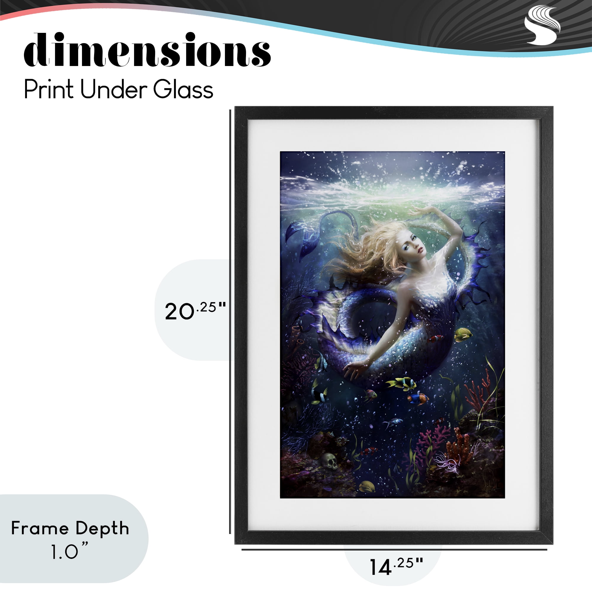 Stupell Industries Deep Sea Mermaid Black Framed Print Under Glass, design by Melanie Delon