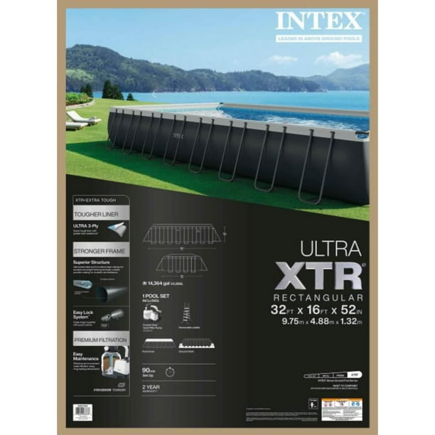 Intex 32Ft X 16Ft X 52In Ultra Xtr Rectangular Pool Set, Age: 6+