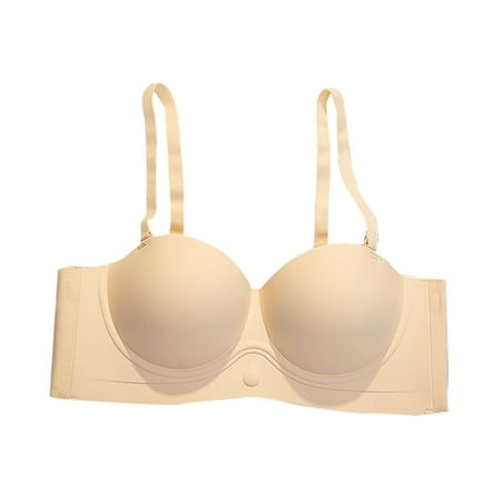 Gnurob Wireless Push Up Bra for Women  Seamless Comfort Bralettes No Underwire Bralette Adjustable Strap Bandeau Full Coverage Everyday Bras Clearance Deals Beige Large