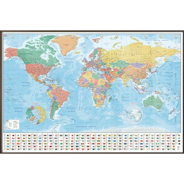 World Map Poster Framed Political Map Of The World - Framed Educational Poster / Print (World Map  With Flags) (Size: 36" X 24") - Walmart.com