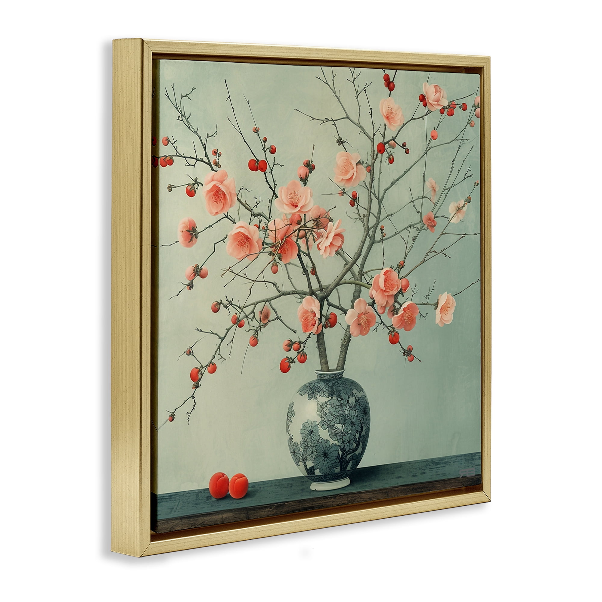 Stupell Industries Historical Flower Vase Plants & Flowers Painting Gold Floater Framed Canvas Art Print Wall Art, 25 x 25