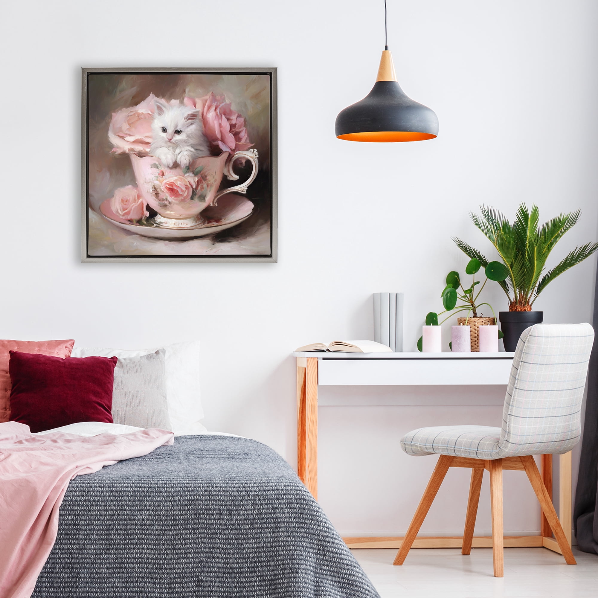 Stupell Industries Little Teacup Kitten Gray Framed Floater Canvas Wall Art, design by Tina LeCour