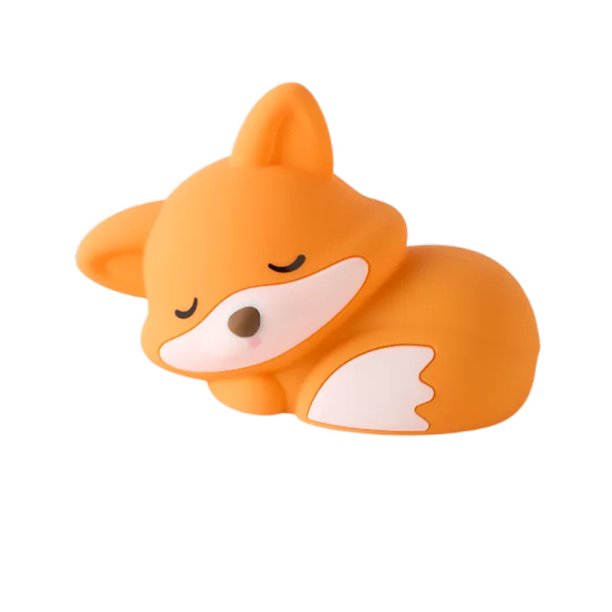 Lámpara de noche Crrynuo - Iluminación para habitación infantil - Lámpara de noche de zorro de silicona naranja - Control táctil, regulable, temporizador de 20 minutos y recargable por USB
