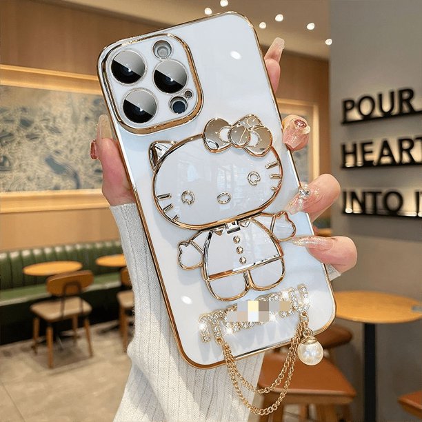 Nueva funda de teléfono galvanizada con espejo de maquillaje hello kitty Cat para iphone Xr Xs 11 12 13 14 15 Pro Max
