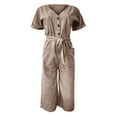 thumbnail image 7 of Maean Short Sleeve Jumpsuit for Women V Neck Button Bow Knot Straps Rompers Wide Leg Capri Pants with Pockets, 7 of 7