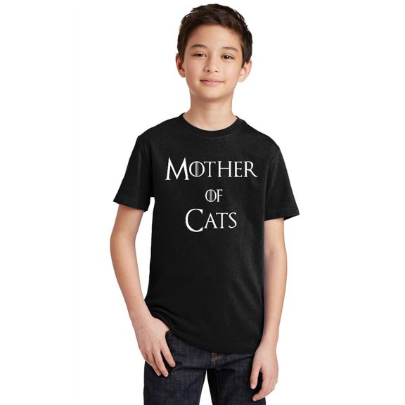 P&B Mother of Cats Funny Youth T-shirt, Black, XL