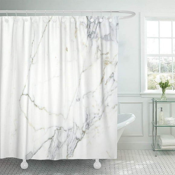 BSDHOME Beige Floor Carrara Marble White Stone Bianco Venatino Brown Spain Bathroom Detail Waterproof Bathroom Shower Curtains Set 66x72 inch