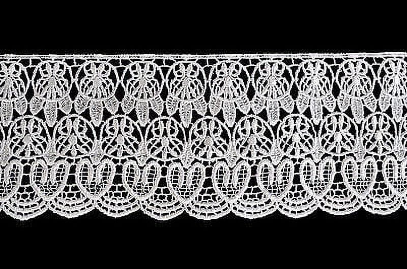 Lily 4" Ivory and White Floral Venice Vintage Guipure Lace Trim By Yardage