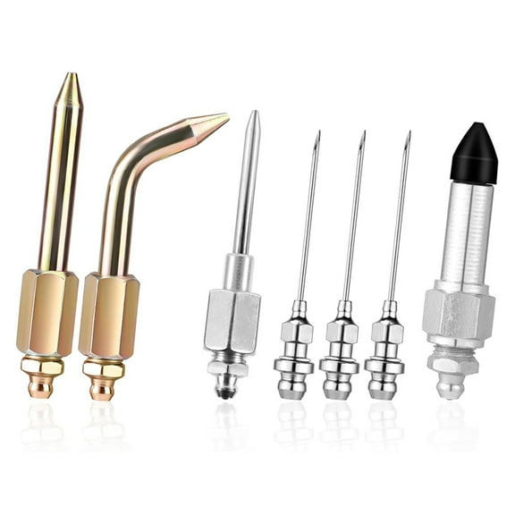 7pcs Grease Accessory Kit, 3 Grease Nozzle 1 Needle Dispenser Rubber Tip Joint Nipple Straight Nozzle 1 Needle Elbow,7 * Grease Accessory Kit,As Shown