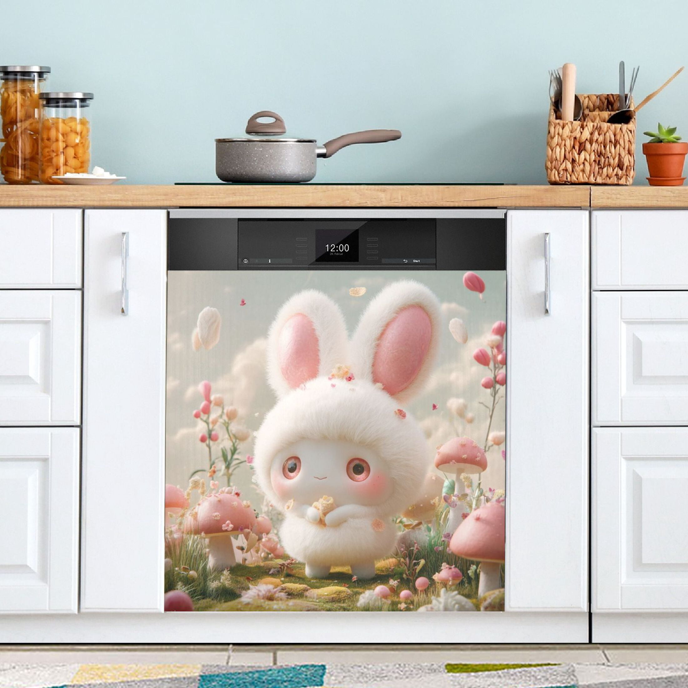 Dishwasher Magnetic Sticker 23x26 Inch Refrigerator Magnetic Sticker Washing Machine Magnetic Sticker Kitchen Panel Magnetic Sticker Home Decor White Cartoon Rabbit