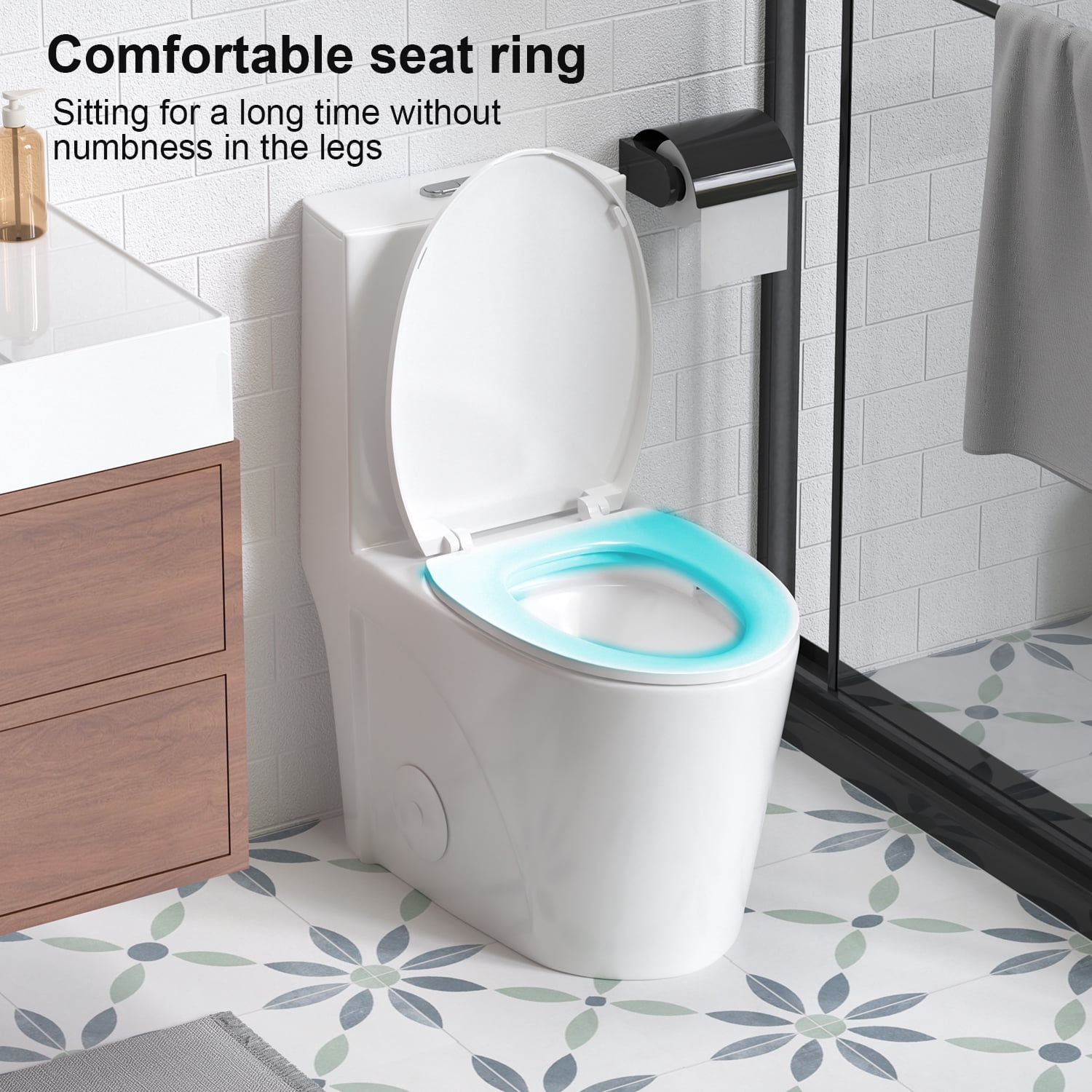 One-Piece Toilet for Bathrooms,Modern Toilet Elongated Bowl with Soft Close Seat,1.1/1.6 GPF,White