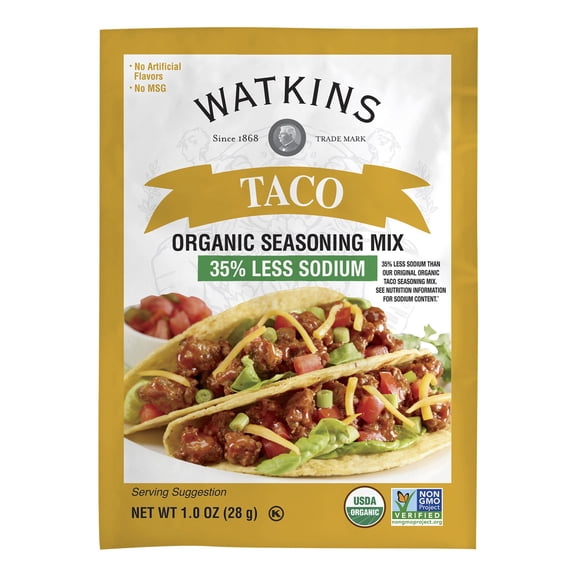 Pack Of 2 Watkins Organic Taco Seasoning Mix 35% Less Sodium, 1 oz (Package May Vary)