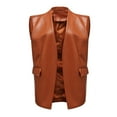 thumbnail image 2 of Faux Leather Vest Jacket for Women Sleeveless Open Front Cardigan Pleather Jackets Dressy Casual Ladies Waistcoat (X-Large, Khaki), 2 of 6