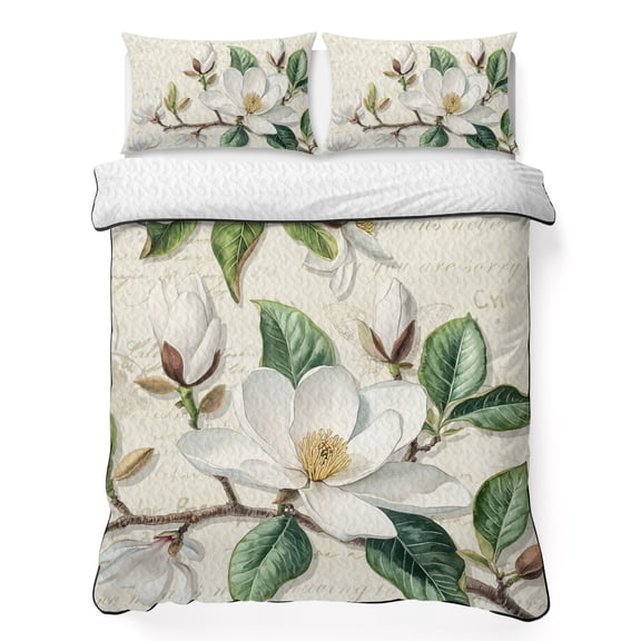 Twin XL Quilt Set 68''x98'', Retro Flowers Lightweight Summer Bedspread Coverlet Set with 2 Pillow Shams, Farmhouse Leaf Branch Green Plants Breathable All Season Quilt Bedding for Dorm/Guest Room