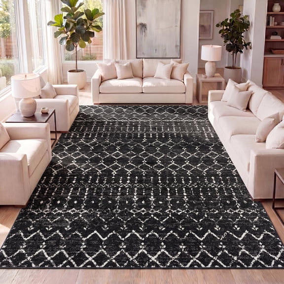 JONATHAN Y MOROCCAN HYPE 4 x 6 Area Rug, Boho Vintage Diamond - Black/Ivory, MOH101D-4