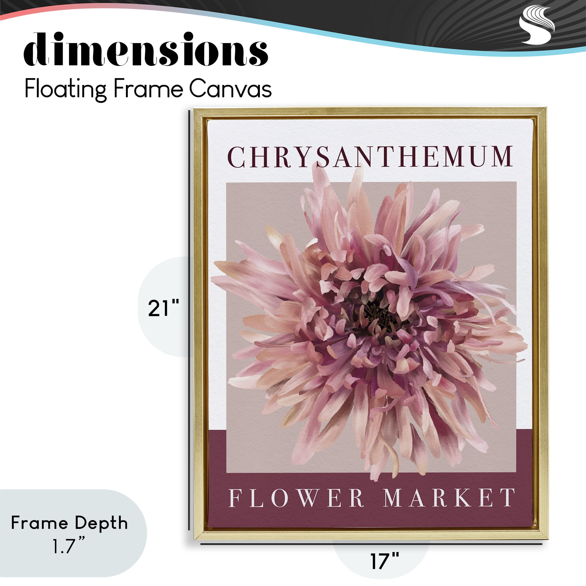 Stupell Industries Chrysanthemum Flower Market Gold Framed Floater Canvas Wall Art, design by Jennifer Stith