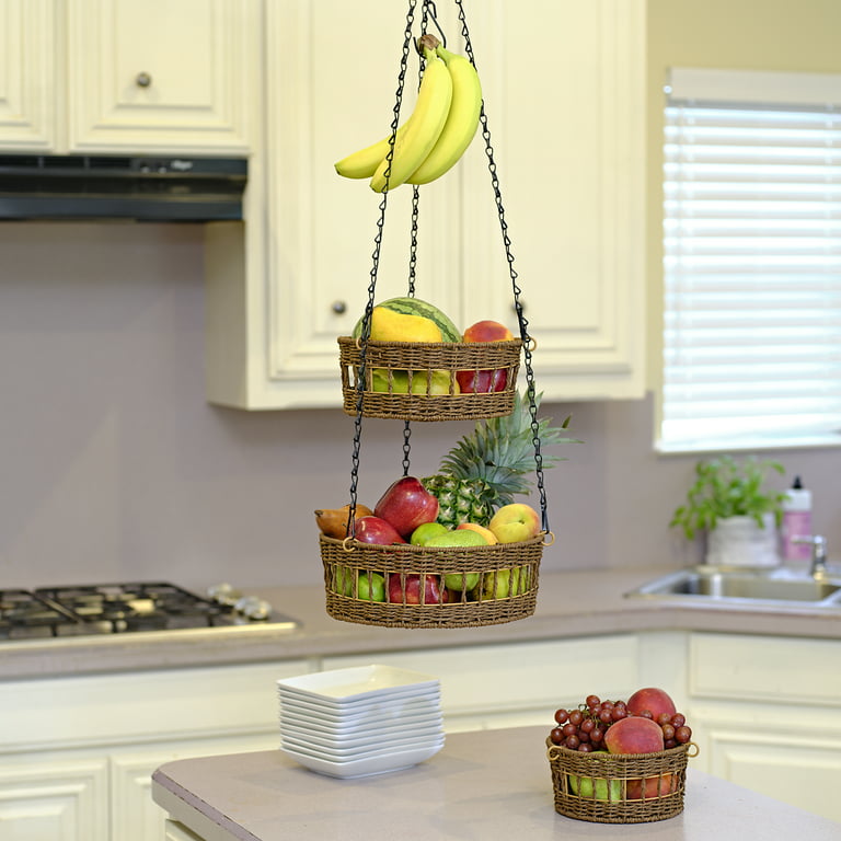 HULISEN 3 Tier Hanging Fruit Basket with Banana Hook, Heavy Duty Wire  Hanging Baskets for Kitchen Storage, 35.4 Inch Hanging Vegetable Produce  Basket