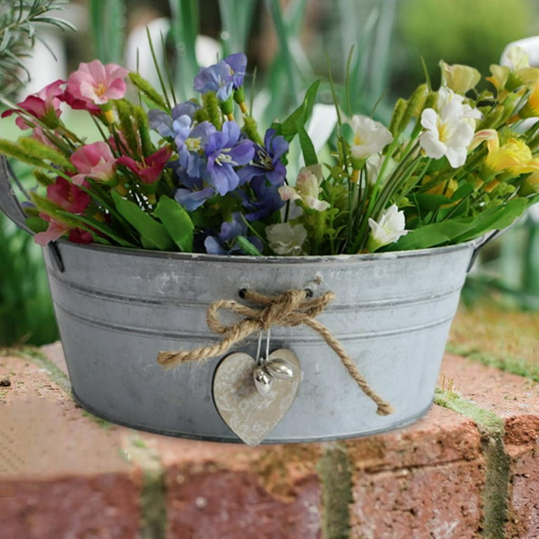 Iron Flower Buckets Planter Farmhouse Ornament Photo Props Rustic with Handle Flower Pots Barrel French Bucket for Christmas, Size: 25cmx10cm, Other