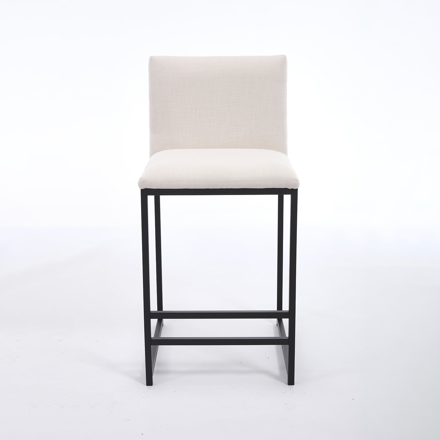 Demi Bonn 44" Counter Height Bar Stools Set of 2, Upholstered Linen Barstools with Back, Armless Kitchen Island Countertop Chairs with Metal Legs, White