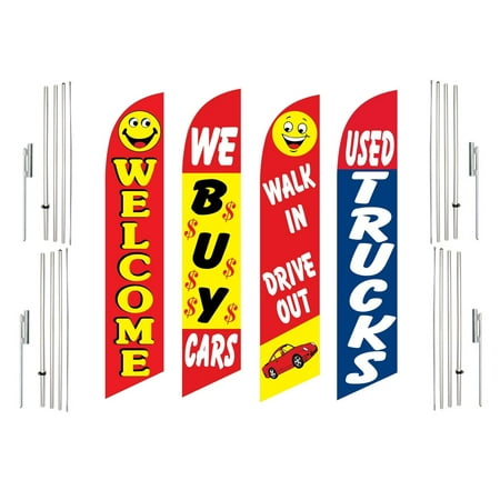 4 Swooper Flags With 4 Pole Kits Welcome We Buy Cars Walk In Drive Out Used Trucks