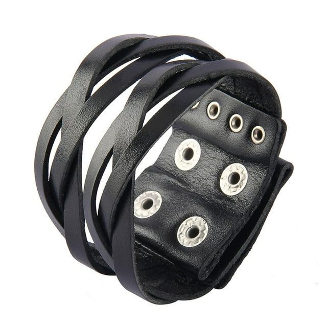 Pulsera Trenzada Salvador Brazalete Ajustable Hombre Punk Vintage Mujer PU Negro