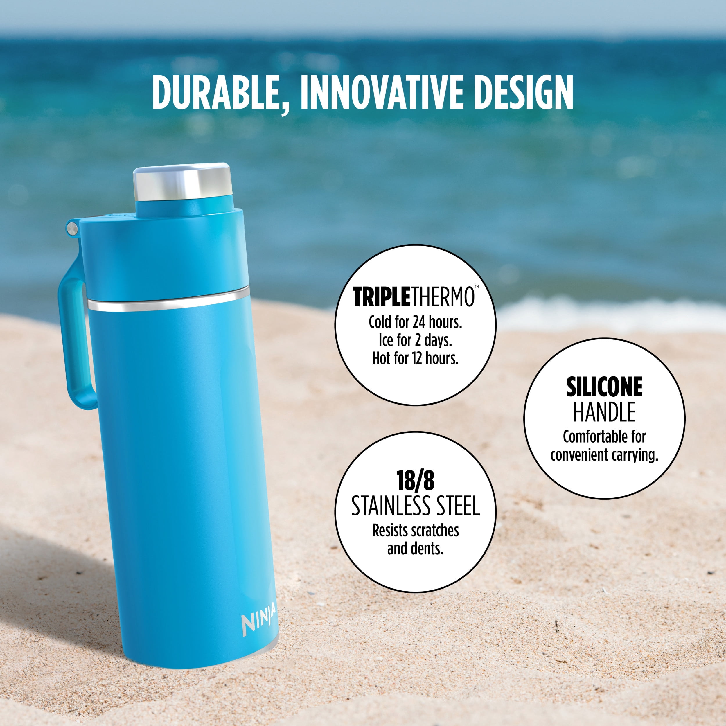 Ninja Thirsti 24oz. Travel Water Bottle,Stainless Steel, Leak